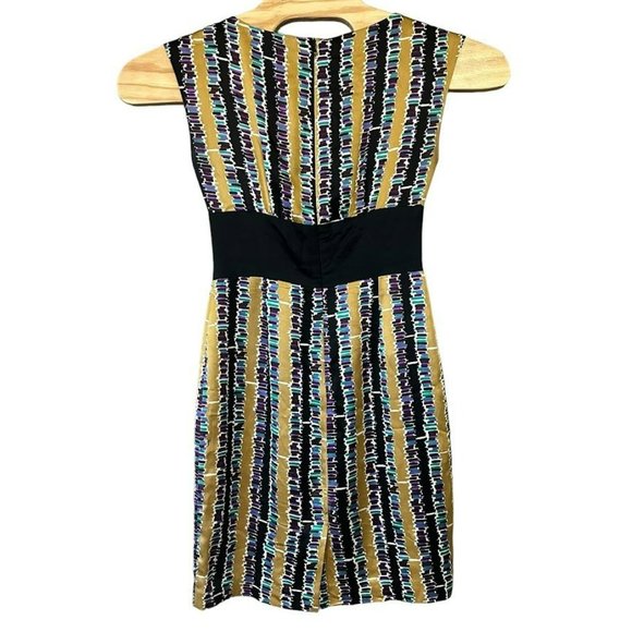 Trina Turk 100% Silk Yellow Geometric Pattern Sleeveless Sheath Dress‎ Womens 2 - Picture 2 of 6